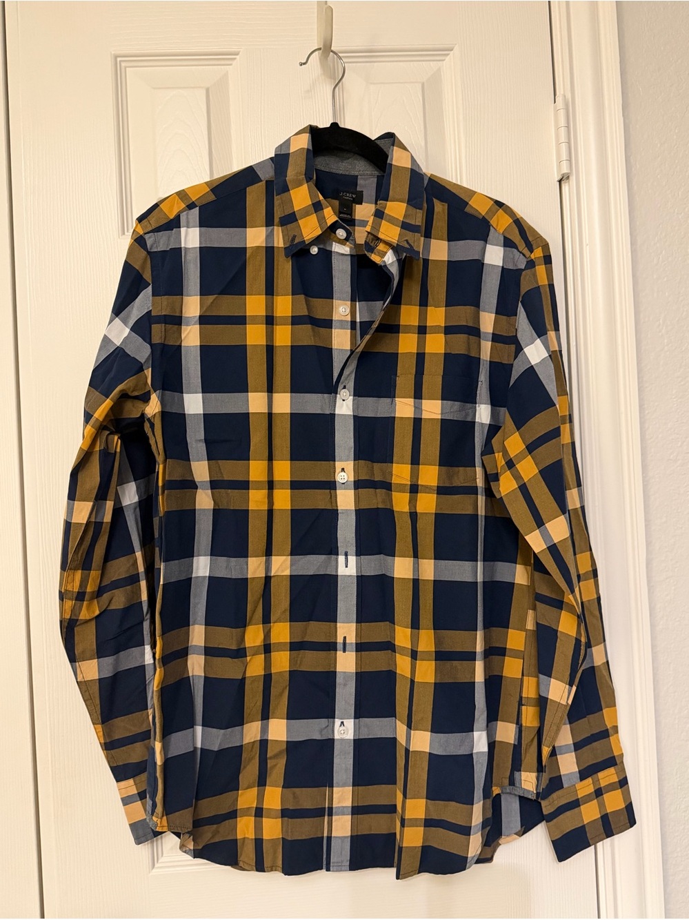 J. Crew Men's Plaid Button-Down Shirt in Yellow and Navy